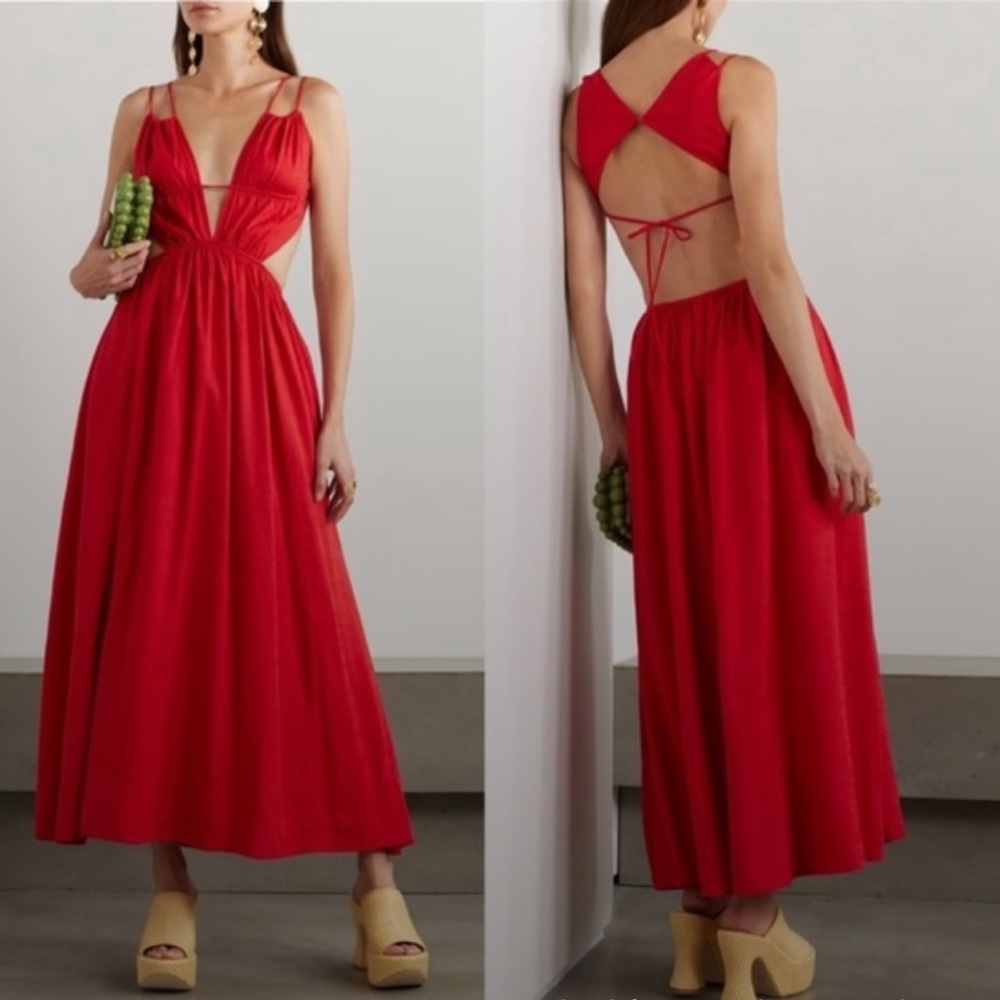 Cult Gaia Dua Red Linen Dress